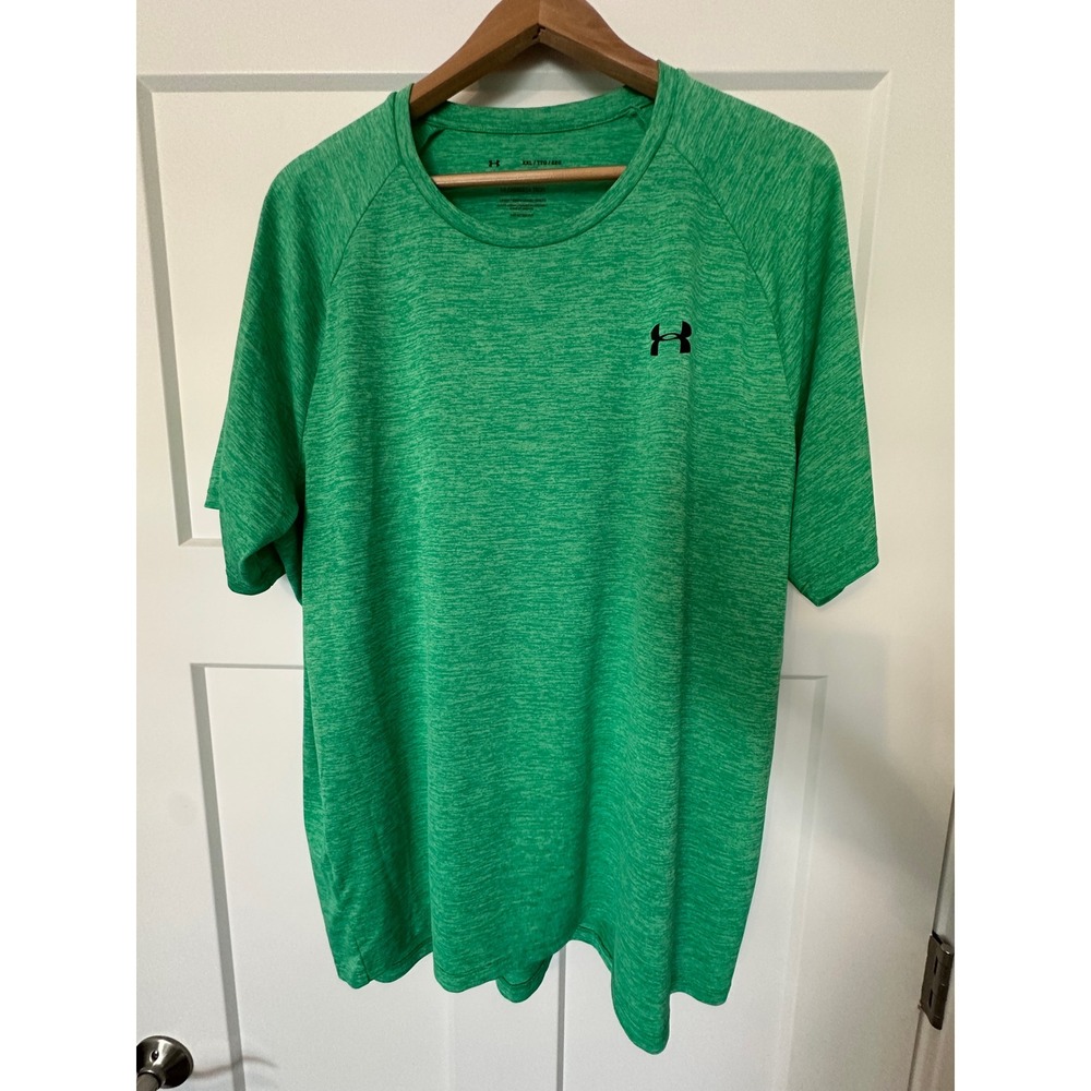 Under Armour Mens Tech Tee Green Heather Space Dye HeatGear TShirt XXL Loose Fit